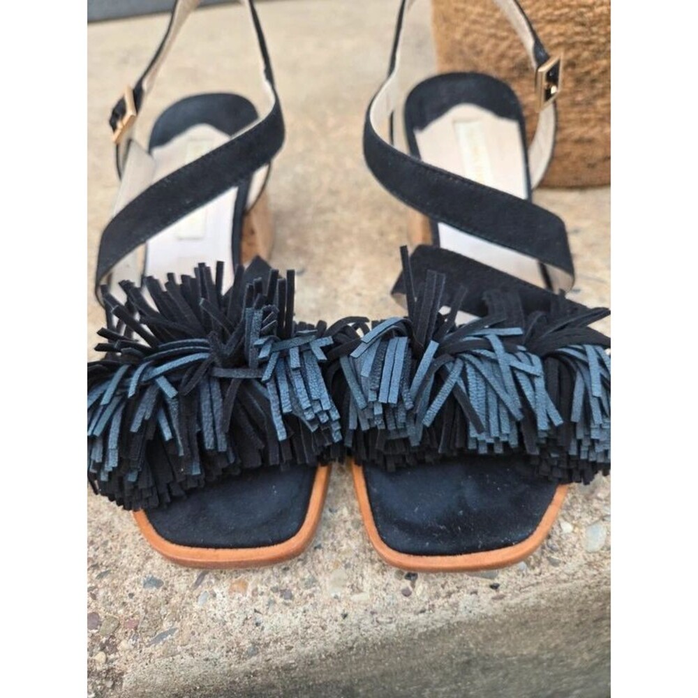 Paloma Barceló Black Fringe Suede Sandals Size 36